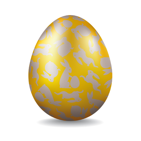 Golden Easter Egg with silver aeaster bunnies silhouettesのイラスト素材
