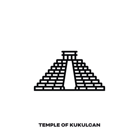 Temple of Kukulcan aka El Castillo at Chichen Itza, Mexico, vector line icon. International landmark and tourism symbol.のイラスト素材