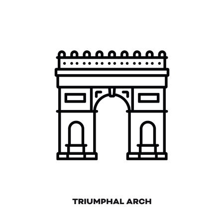 Triumphal Arch at Paris, France, vector line icon. International landmark and tourism symbol.のイラスト素材