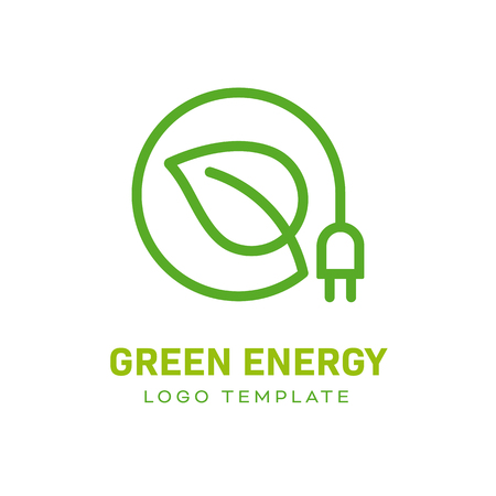 Green Energy Eco Concept Logo Template - leaf and electric plug vector illustrationのイラスト素材