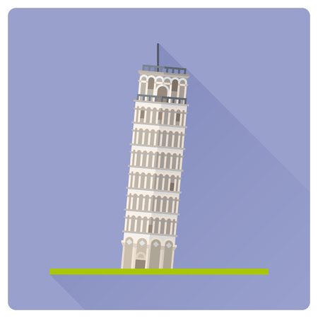 Flat design long shadow icon of Leaning Tower of Pisa, Italyのイラスト素材