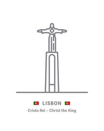 Portugal landmark line icon. Cristo Rei statue and portuguese flag vector illustration.のイラスト素材