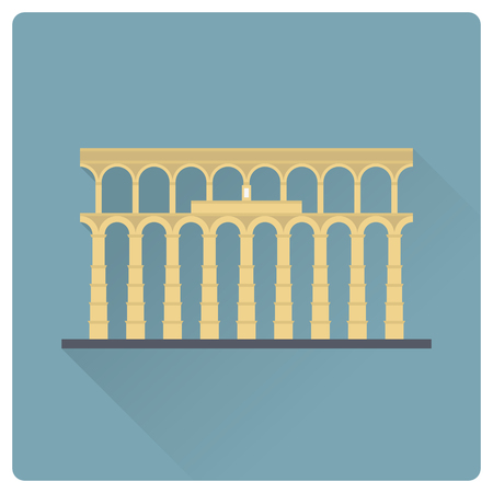 Aqueduct of Segovia, Spain, flat design long shadow vector iconのイラスト素材