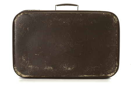 Shabby vintage suitcase isolated on white backgroundの写真素材