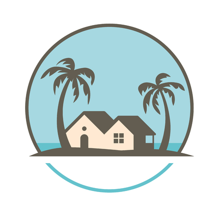 House under palm trees at the beach vector logo templateのイラスト素材