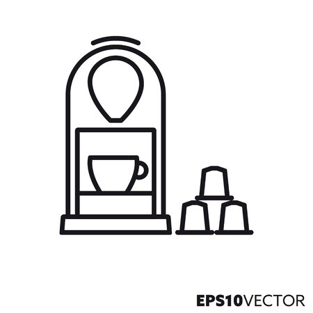 Capsule coffee machine line icon. Outline symbol of hor drinks and beverages preparation. Kitchenware flat vector illustration.のイラスト素材