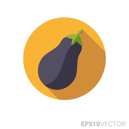 Eggplant flat design round icon. Color symbol of food and vegetables. Long shadow vector illustration in a circle isolated on white background.のイラスト素材