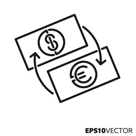 Currency exchange line icon. Outline symbol of euros and dollar bills. NBanking and finance flat vector illustration.のイラスト素材