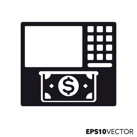 ATM solid black icon. Glyph symbol of banking and money. Finance related flat vector illustration.のイラスト素材