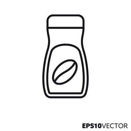 Instant coffee jar line icon. Outline symbol of hot drink preparation and packaging. Plastic waste flat vector illustration.のイラスト素材