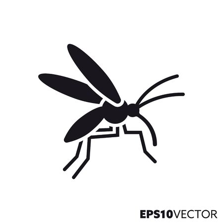 Mosquito solid black icon. Glyph symbol of insects and pests. Nature  flat vector illustration.のイラスト素材