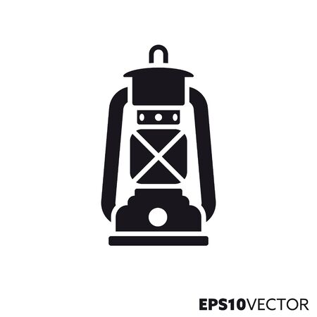 Hurricane lantern solid black icon. Glyph symbol of camping and oil lamp. Outdoor equipment flat vector illustration.のイラスト素材