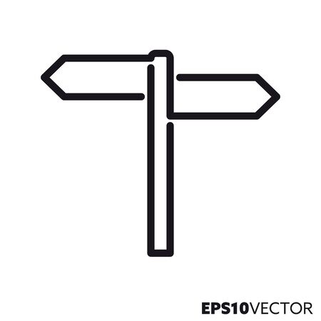 Directional signs on signpost line icon. Outline symbol of navigation and travel. Road sign flat vector illustration.のイラスト素材