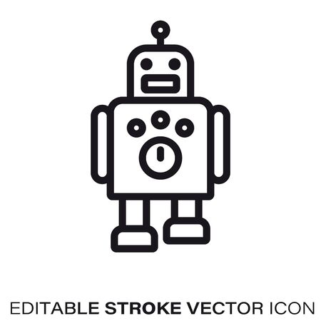 Toy robot line icon. Outline symbol of toys and futurism. Editable stroke flat vector illustration.のイラスト素材