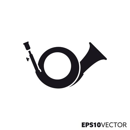 Horn solid black icon. Glyph symbol of brass wind instrument and hunting. Musical instrument flat vector illustration.のイラスト素材