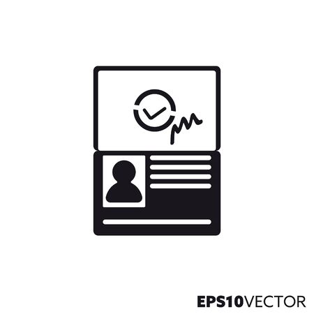 Passport with visa solid black icon. Glyph symbol of travel and immigration. Identity card flat vector illustration.のイラスト素材