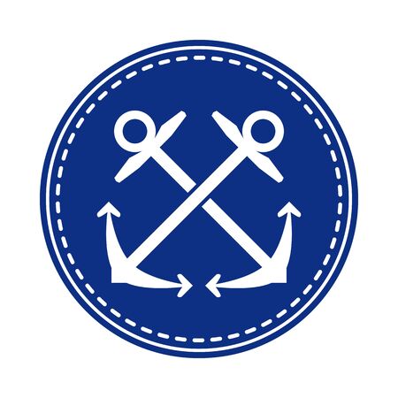 Crossed anchors icon, negative in navy blue circle. Sailing and nautical equipment iconのイラスト素材