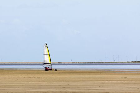 Land sailing with a blokart at the beach of Danish North Sea island of R?m?の写真素材