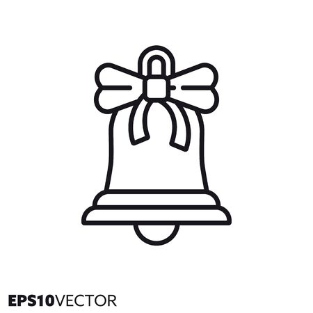 Christmas bell line icon. Outline symbol of holidays and festive decoration. Christmas tree ornament flat vector illustration.のイラスト素材
