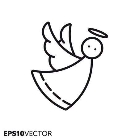 Christmas angel line icon. Outline symbol of holidays and festive decoration. Seasonal ornament flat vector illustration.のイラスト素材