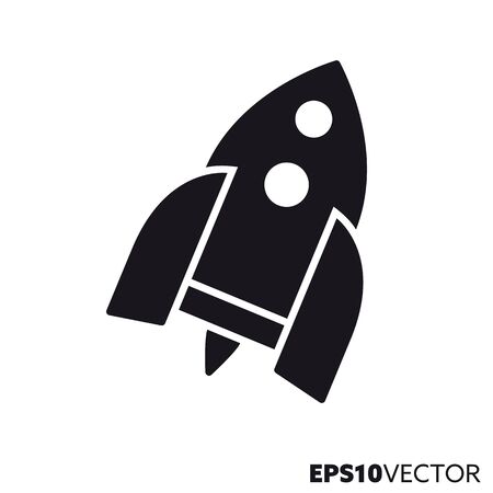 Rocket glyph icon. Solid black symbol of science and success. Spacecraft flat vector illustration.のイラスト素材