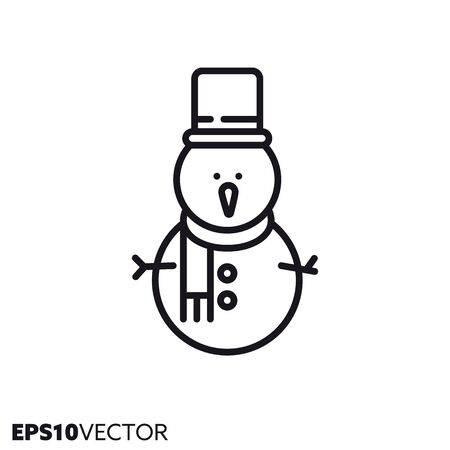 Snowman with hat and scarf line icon. Outline symbol of Christmas holidays and festive decoration. Seasonal ornament flat vector illustration.のイラスト素材