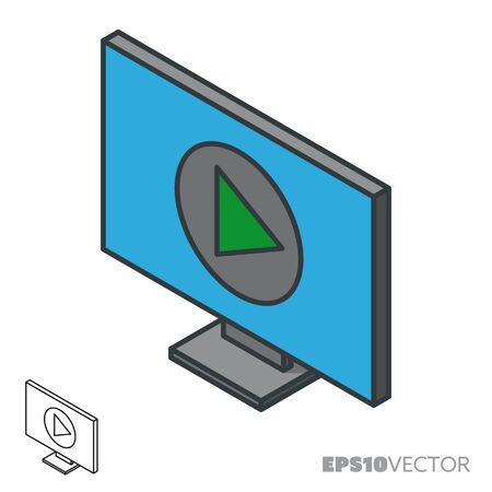 Flatscreen TV set isometric icon, outline and filled digital media symbols. Entertainment and electronics concept vector illustration.のイラスト素材