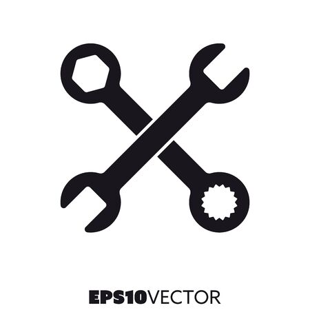 Crossed spanners solid black icon. Glyph symbol of wrenches. Tools flat vector illustration.のイラスト素材