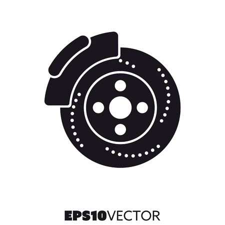 Brake disc solid black icon. Glyph symbol of disc brake and car parts. Automotive flat vector illustration.のイラスト素材