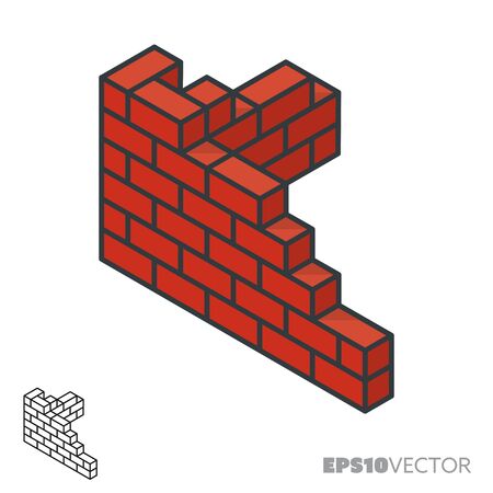 Brick wall isometric icon, outline and filled construction symbols. Masonry concept vector illustration.のイラスト素材