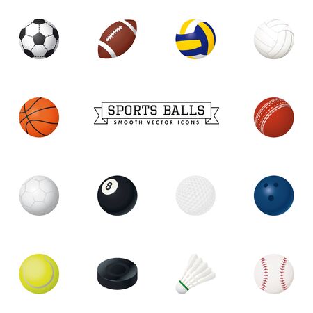 Collection of balls and equipment. Vector illustration for baseball, handball soccer, billiards and other team and individual sports.のイラスト素材