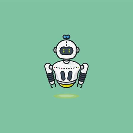 Levitating robot vector illustration. Artificial intelligence, technology and futurism symbol.のイラスト素材