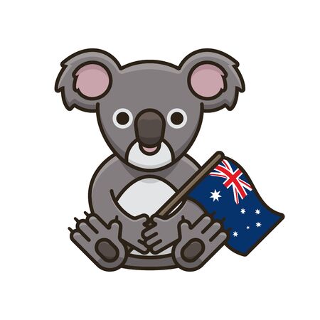 Koala holding Australian flag illustration for Australia Day on January 26. National symbol isolated color vector.のイラスト素材