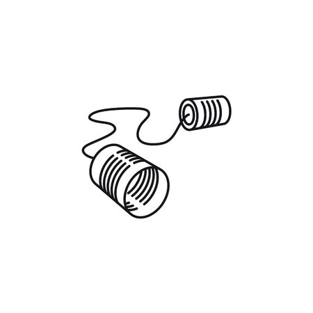 Tin can phone icon. Communication and retro technology vector symbol.のイラスト素材