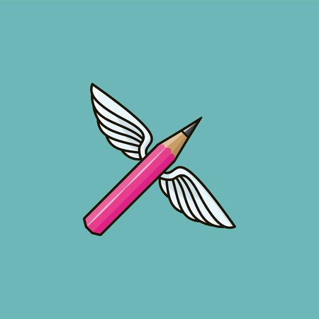 Pencil with wings color illustration for Poetry At Work Day on January 14. Imagination and creativity conceptual vector symbolのイラスト素材