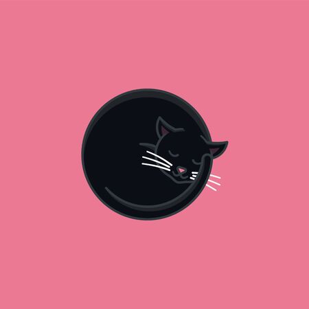 Sleeping black cat vector illustration for World Sleep Day on March 13. Cute pet and comfort color symbol.のイラスト素材