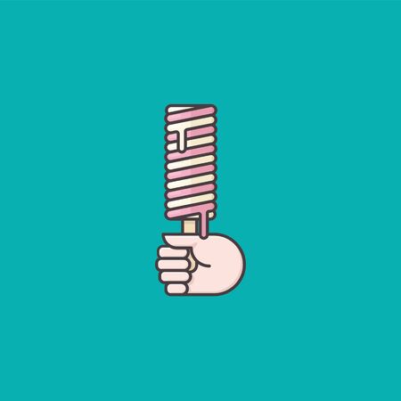 Hand holding ice cream ice pop vector illustration for Something On A Stick Day on March 28th.のイラスト素材