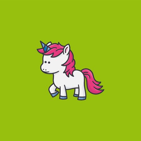 baby unicorn with pink mane and tail vector illustration for Unicormn Day on April 9th. Fairy tale character color symbol.のイラスト素材