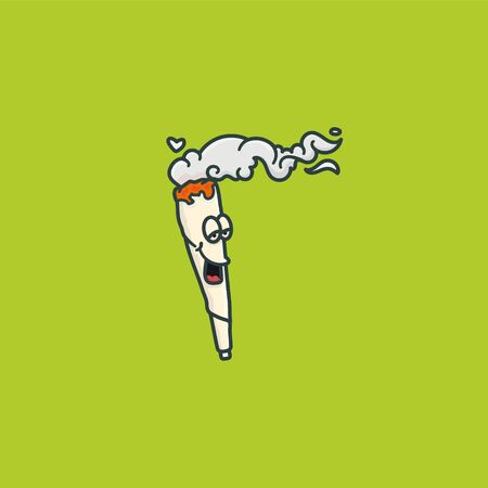 Happy stoned burning joint cartoon character vector illustration for Weed Day or 420 Day on April 20th. Recreational drug symbol.のイラスト素材