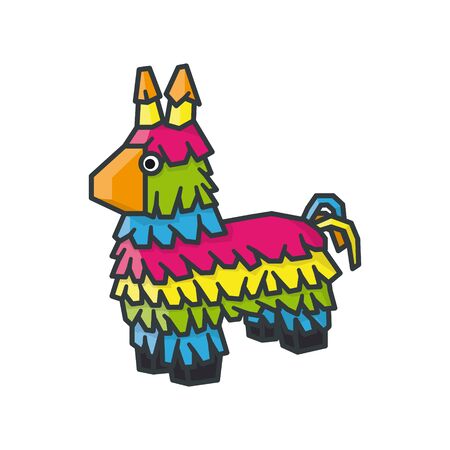 Donkey PiÃ±ata cartoon isolated vector illustration for Pinata Day on April 18th. Mexican celebration color symbol.のイラスト素材