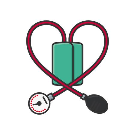 Blood pressure meter with heart shaped tubes isolated vector illustration for Hypertension Day on May 17thのイラスト素材