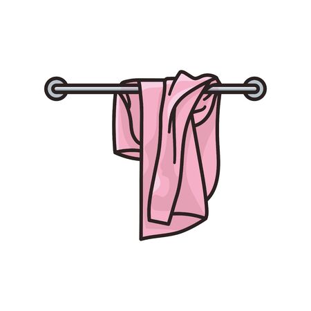 Used towel on towel rail isolated vector illustration for Towel Day on May 25th. Dirty laundry or hygiene symbolのイラスト素材