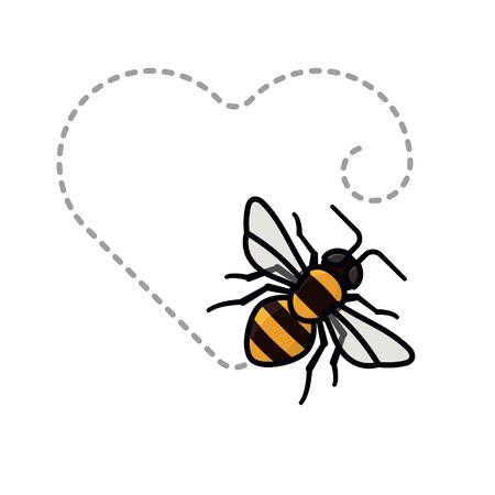 Honey bee moving on a heart-shaped path isolated vector illustration for World Bee Day on May 19th. Useful insect color symbol.のイラスト素材