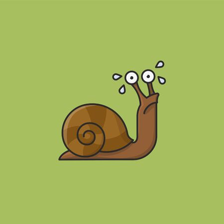 Sad snail cartoon character vector illustration for Escargot Day on May 24th. French cuisine symbol.のイラスト素材