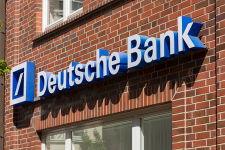 Stade, Germany - May 28, 2020: Signage on brick wall at Deutsche Bank branch . Deutsche Bank is a global Multinational Investment bank and financial services company headquartered in Frankfurt, Germanyのeditorial素材