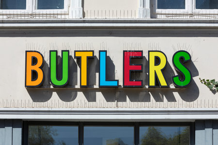 Stade, Germany - May 28, 2020: Signage at storefront of BUTLERS shop. Butlers GmbH & Co KG is a German lifestyle retail chain that sells home accessories, decoration, furniture and gifts in more than 160 stores throughout Europeのeditorial素材