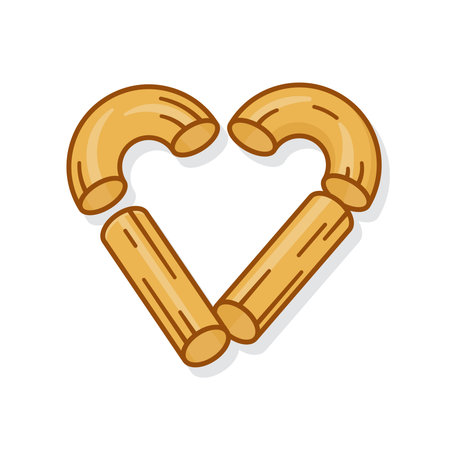 Macaroni arranged in heart shape isolated vector illustration for Macaroni Day on July 7. Love of Italian pasta symbol.のイラスト素材