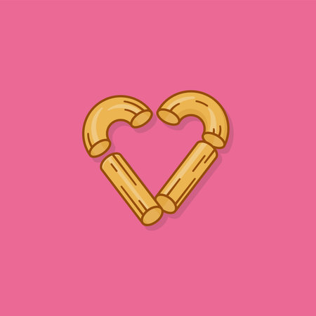 Macaroni arranged in heart shape vector illustration for Macaroni Day on July 7. Love of Italian pasta symbol.のイラスト素材
