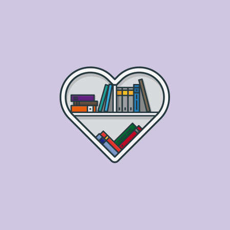 Heart shaped bookshelf with various books vector illustration for Book Lovers Day on August 9th. Literature appreciation symbol.のイラスト素材