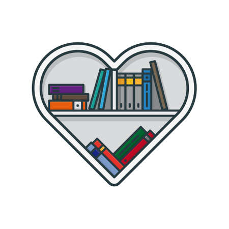 Heart shaped bookshelf with various books isolated vector illustration for Book Lovers Day on August 9th. Literature appreciation symbol.のイラスト素材